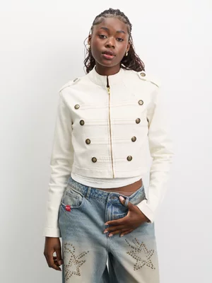 The FIX Women's Ecru Military Denim Jacket