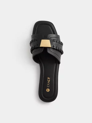 Exact Women's Black Whipstitch Strap Sandals