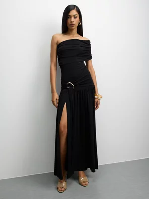 The FIX Women's Black Bardot One Shoulder Maxi Dress 