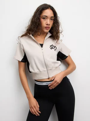 Rebat Classics Women's Fleece Zip Thru Stone/Black Top