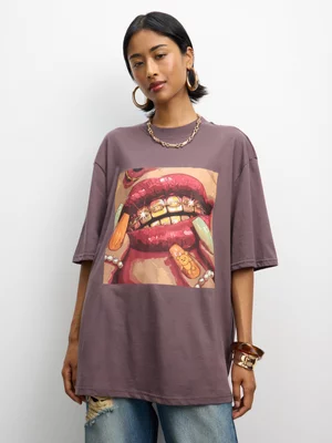 The FIX Women's Brown Biting Finger Graphic Top