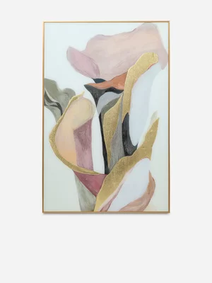 Abstract Floral Gold Foil Framed Wall Art Pinks 60 x 90cm