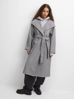 The FIX Women's Grey High Collar Melton Coat 