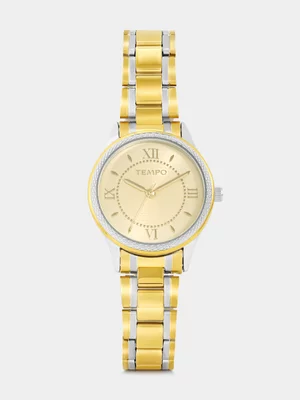 Tempo Gold Plated Champagne Dial Two-Tone Bracelet Watch 