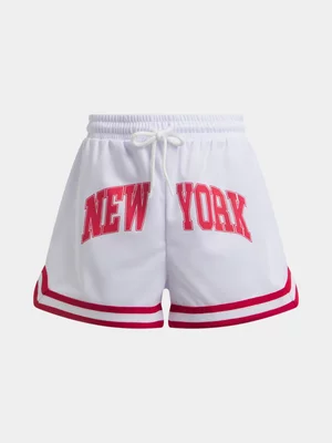 Jet Teen Girls White Baggy Baseball Shorts