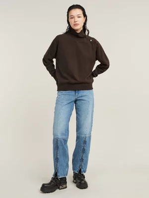G-Star Women's Asymmetric Button Mock Brown Sweater