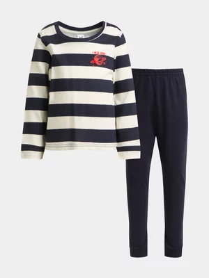 Jet Younger Boys Navy And Cream Stripe Long Pyjama Set