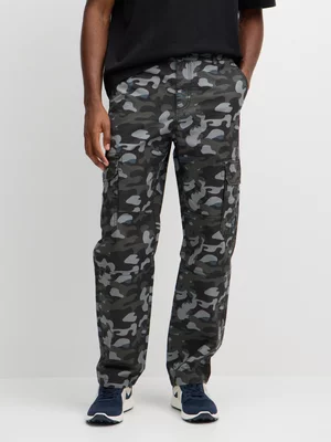 Jet Men's Black Camo Cotton Straight Leg Cargo