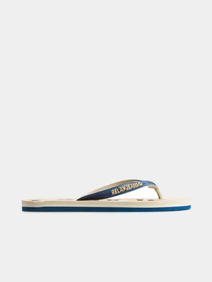 Relay Jeans Men's Natural & Navy Bold Lines Flip Flops
