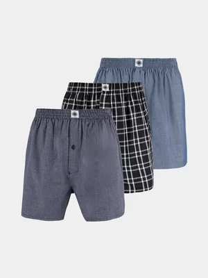 Markham Men's 3pk Gingham & Check Navy/Black Boxers 