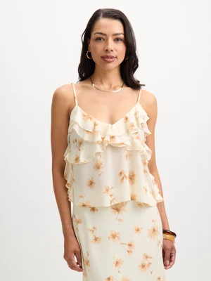 Exact Women's White Frill Boho Cami Top 