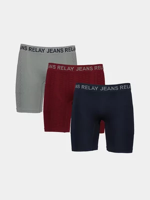 Relay Jeans Men's 3 pack Geo Longer Length Boxers Red/Grey/Blue Boxers