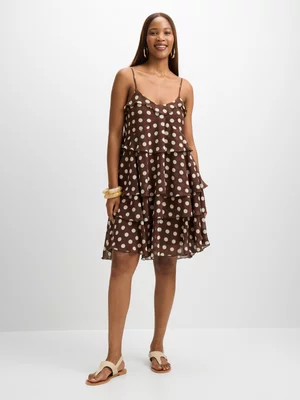 Jet Women's Polka Dot Strappy Chiffon Frill Mini Dress