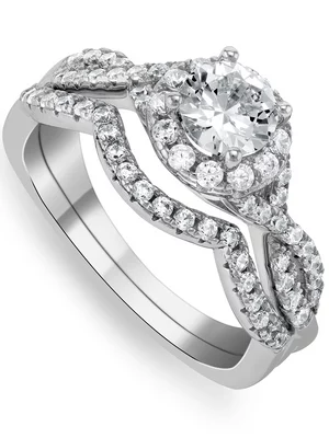 Sterling Silver Cubic Zirconia Round Infinity Twinset Ring