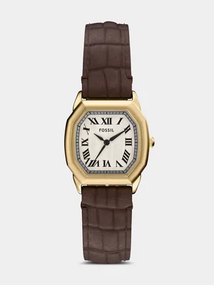 Fossil Harlow Gold Plated Stainless Steel Brown Leather Watch