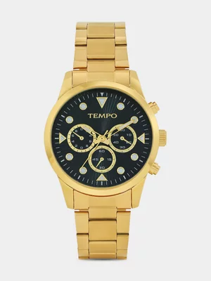 Tempo Gold Plated Green Dial Chrono-Look Bracelet Watch 
