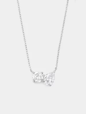 Sterling Silver Cubic Zirconia Round Pear Two-Stone Pendant 