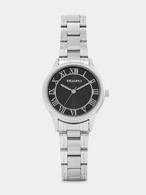 Tempo Silver Plated Black Dial Bracelet Watch