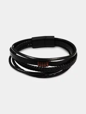 Exact Men's Black Braided Clasp Bracelet