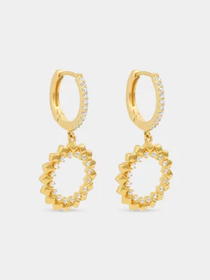 Yellow Gold Vermeil Cubic Zirconia Soleil Circle Drop Earrings 
