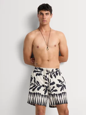 Markham Men's Border Floral Black/White Swimshorts