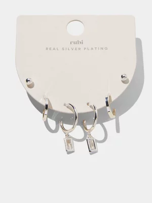 Women's Cotton Silver On 3Pk Small Earrings