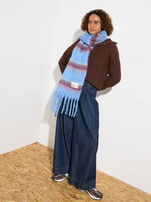 Women's Canvas Chunky Scarf Blue & Burgundy Stripe