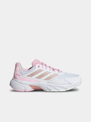 adidas Womens Courtjam Cream White/Silver/Pink Tennis Shoes 