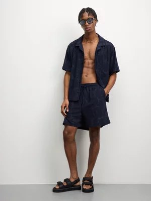 The FIX Men's Navy Co-ord Towelling Palm Burnout Shorts