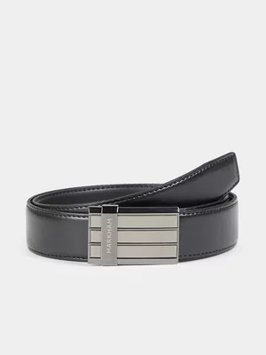 Markham Men's Black Carbon Trim Plate Belt