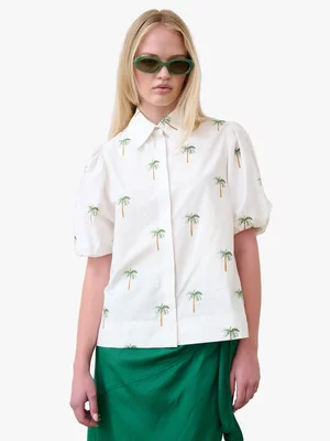 Women's Me&B White Embroidered Balloon Sleeve Shirt