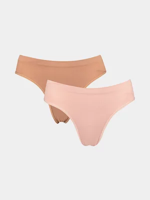 Exact Women's Nude & Pink 2-Pack Seamless Ribbed Thongs