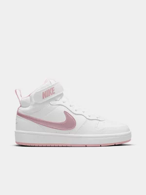Nike Junior Grade-School Court Borough Mid 2 White/Pink Glaze Sneakers