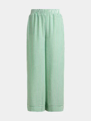 Jet Older Girls Green And White Stripe Wide Leg Pants