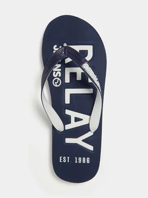 Relay Jeans Navy/White Bold Lines Flip Flops