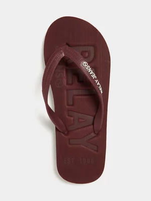 Relay Jeans Men's Burgundy/White Bold Lines Flip Flops