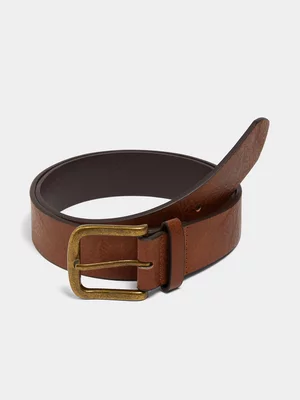 Markham Men's PU Contrast Casual Tan Buckle Belt