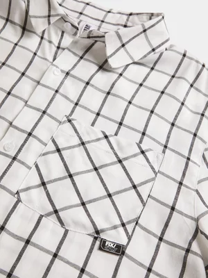 Men's White Grid Check Boxy Shirt