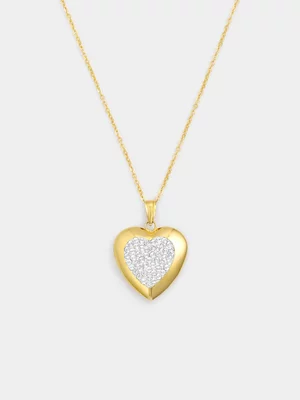 Yellow Gold & Sterling Silver Crystal Pavé Puff Heart Pendant  
