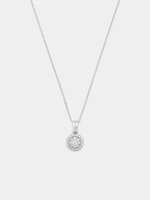 Sterling Silver Cubic Zirconia Round Cluster Halo Pendant 
