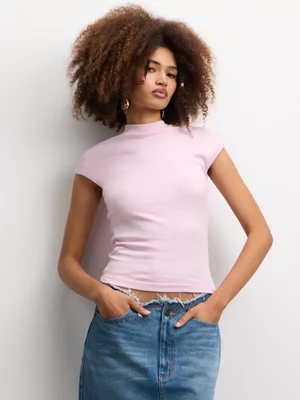 The FIX Women's Pink Rib High Neck Top