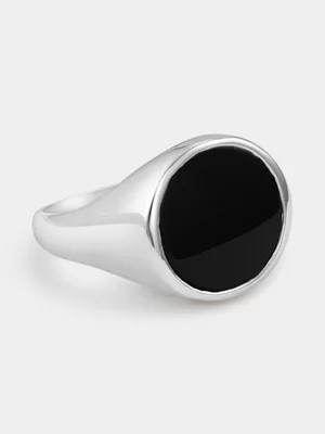 Sterling Silver Black Onyx Round Signet Ring 