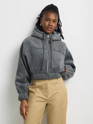 Plush Melton Unlined Hooded Crop Jacket