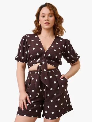 Women's Me&B Choc Spot Front Tie Crop Top