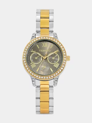 Tempo Gold Plated Pewter Dial Two-Tone Bracelet Watch