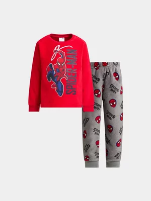 Jet Younger Boys Spiderman Red & Grey Coral Fleece Pj Set