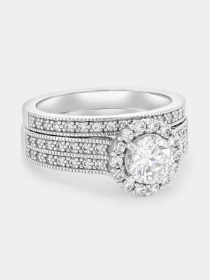 Sterling Silver Cubic Zirconia Round Halo Twinset Ring 