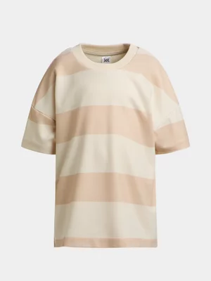 Jet Younger Boys Ecru/Stone Rugby Stripe T-shirt