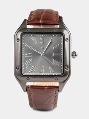 Markham Men's Roman Leather Brown Watch