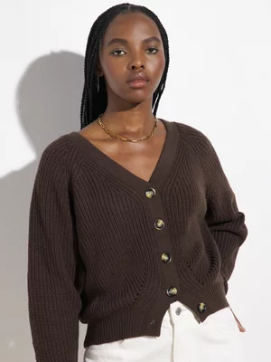 Women's Canvas Chunky Cardigan Chocolate